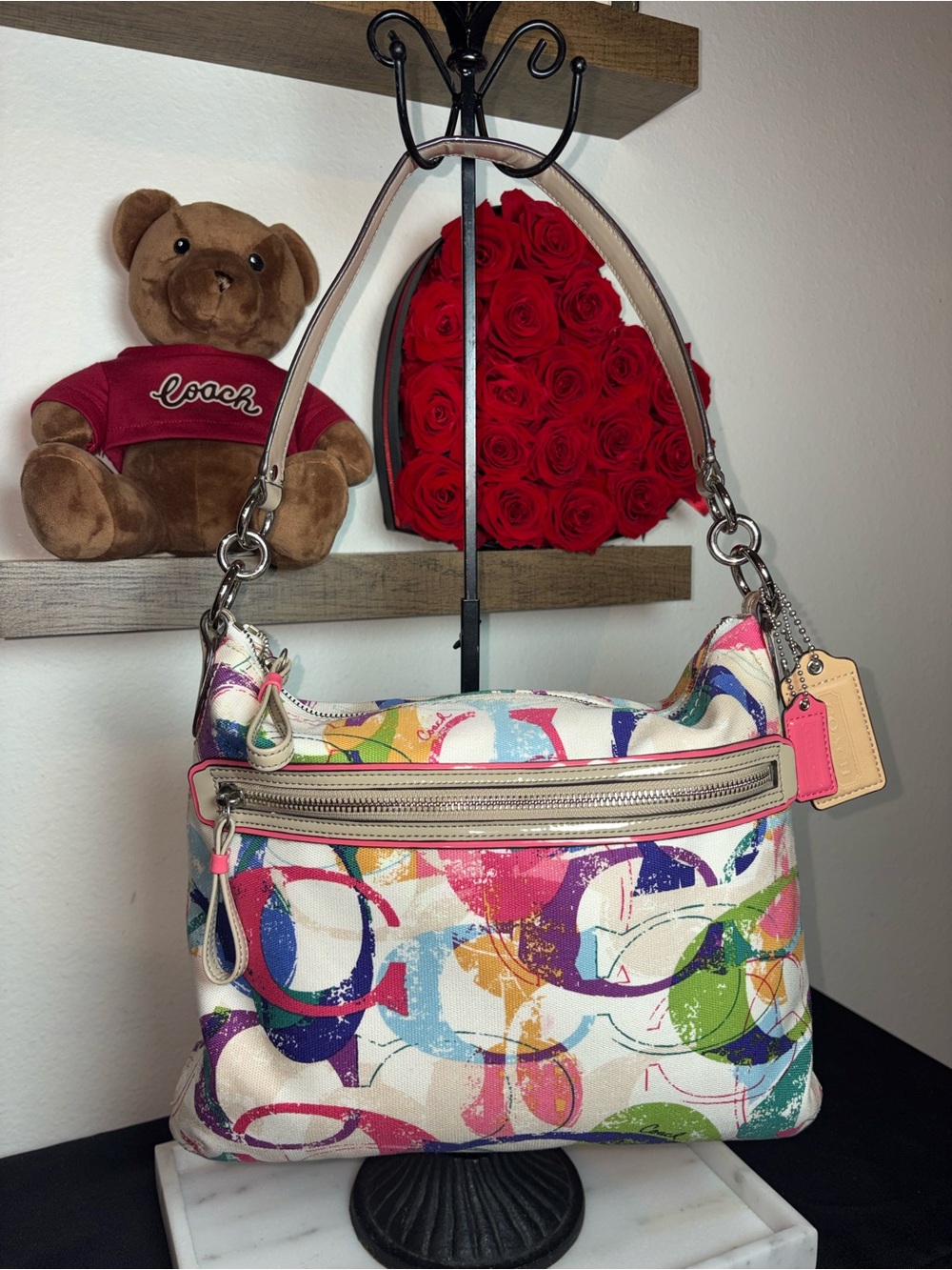 Coach Poppy Graffiti Colorful Signature Canvas Shoulder Bag - White/Multi